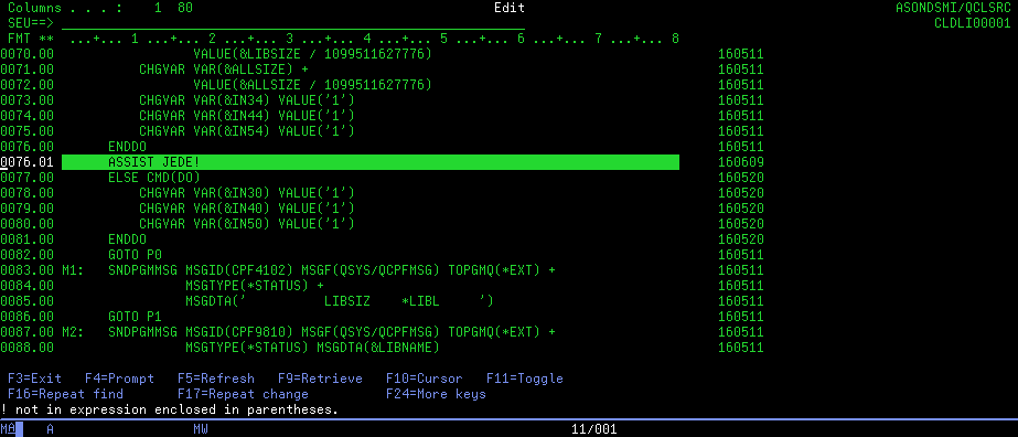 Ukázka editace CL programu v prostředí SEU