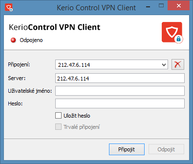 Kerio VPN Client před připojením